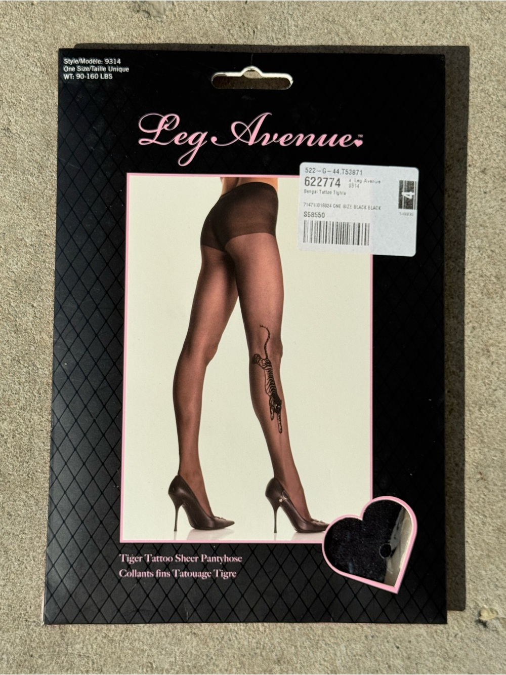 Leg Avenue Bengai Tiger Tattoo Tights Sheer Pantyhose NWT